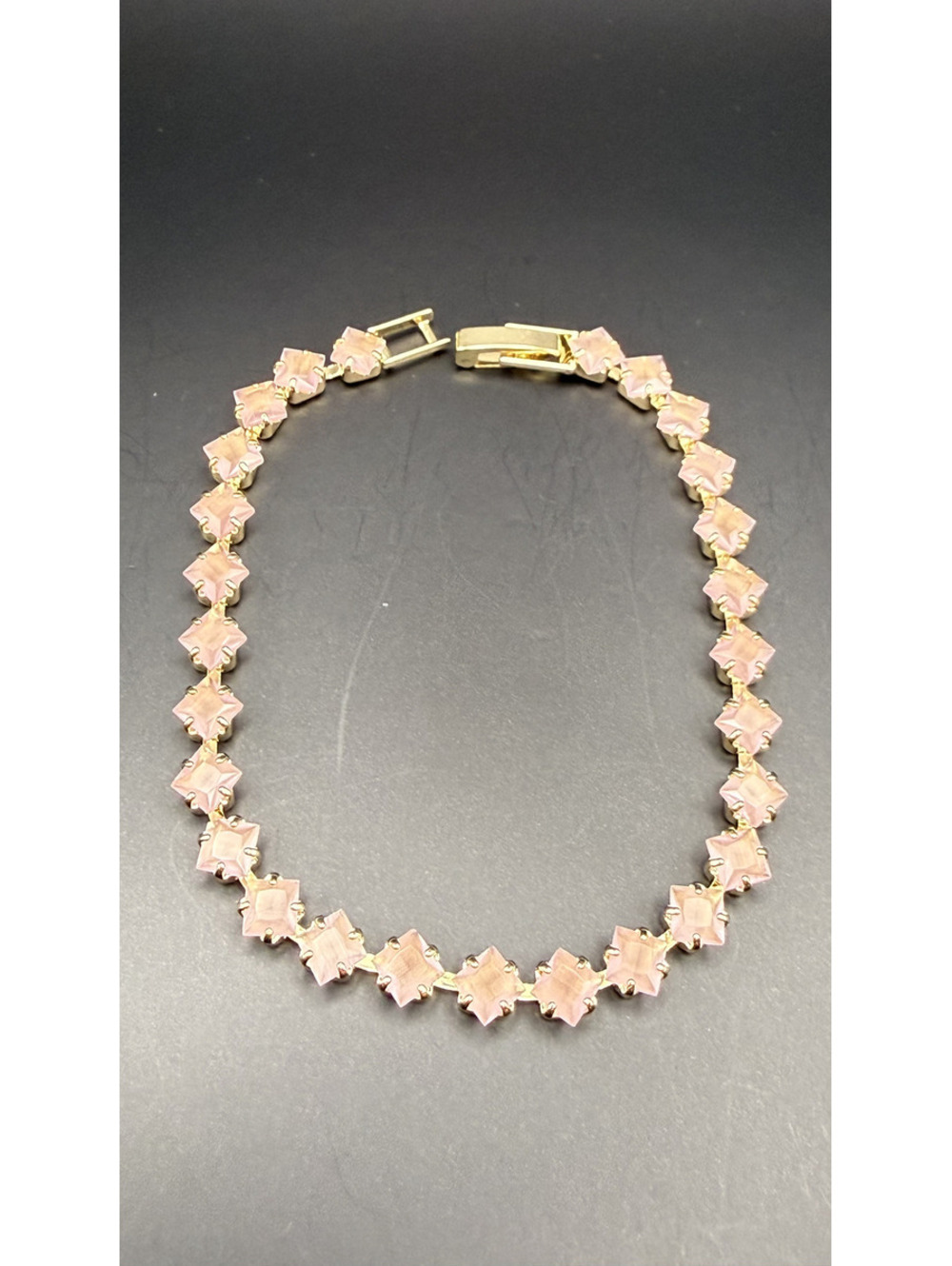 candy+clover peachy pink milky jelly crystal gold tone bracelet